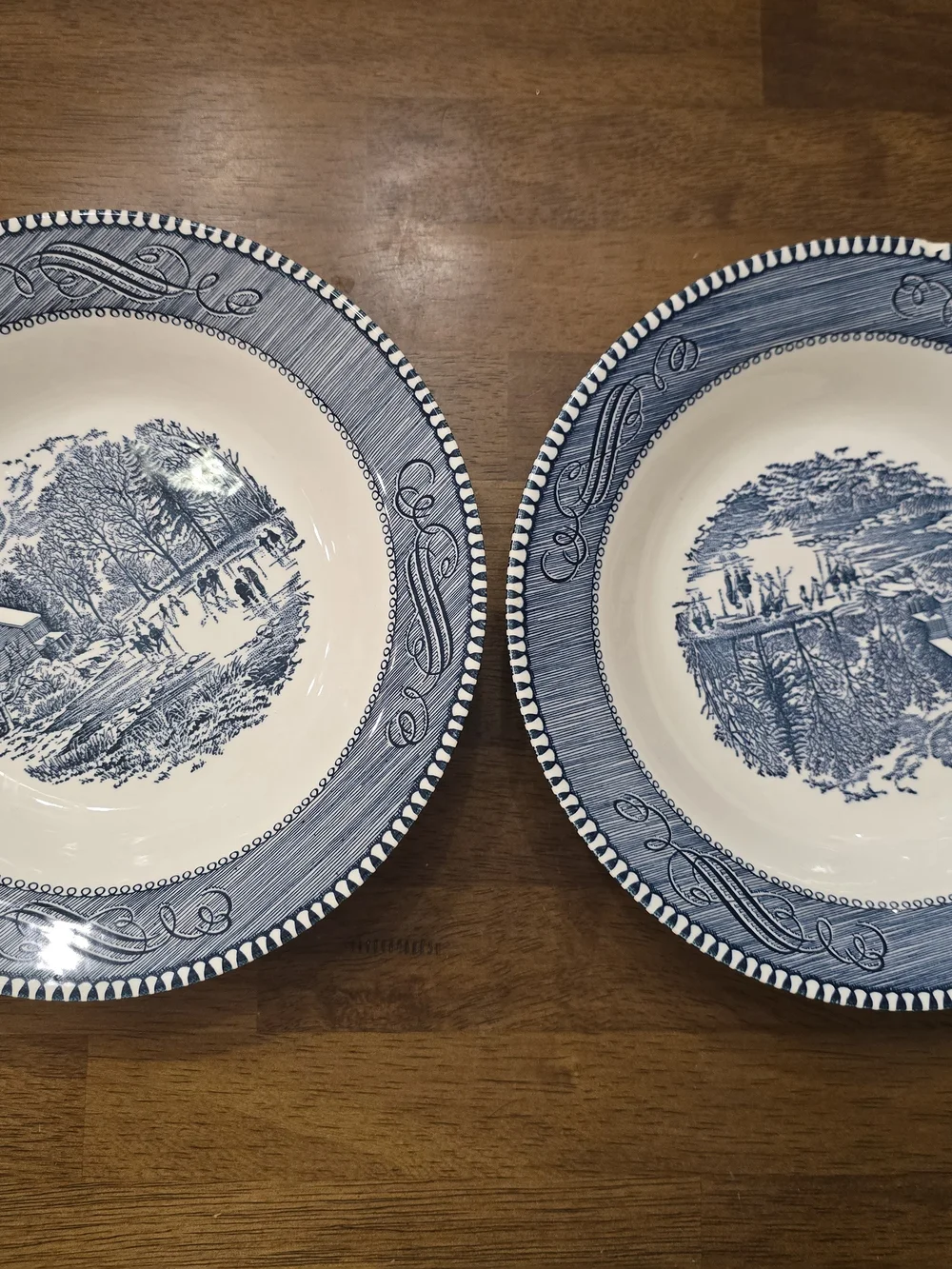 ​Set of 2 Vintage Royal China Currier and Ives Early Winter Blue Soup Bowls USA
